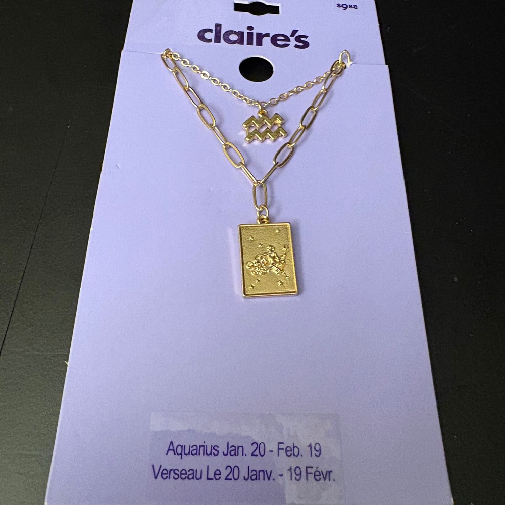 NWT Claires Gold Aquarius Zodiac Layered Set of 2‎ Necklaces Jan Feb Gift